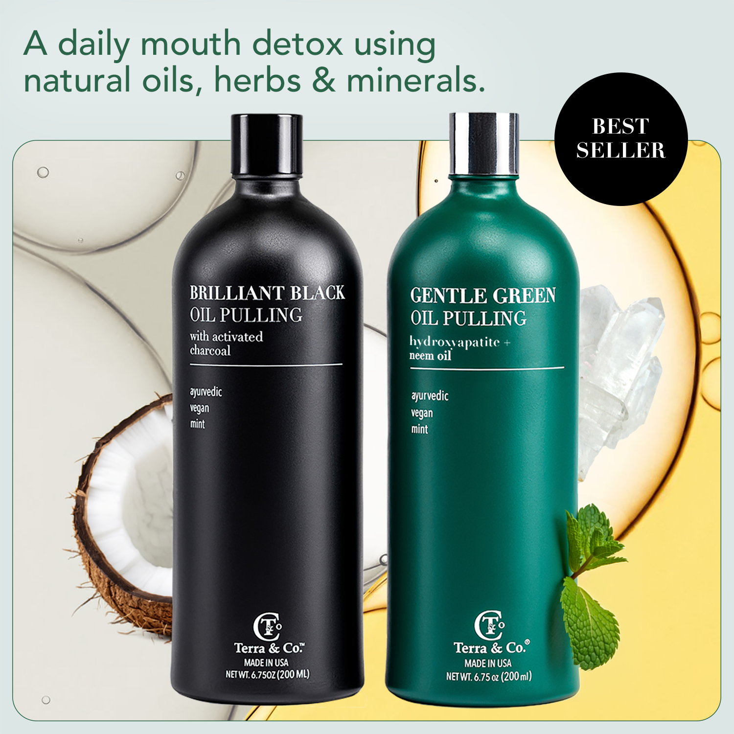 Terra & Co.® Oil Pulling Bundle – Gentle Green + Brilliant Black | Ayurvedic Detox, Enamel Protection & Whitening