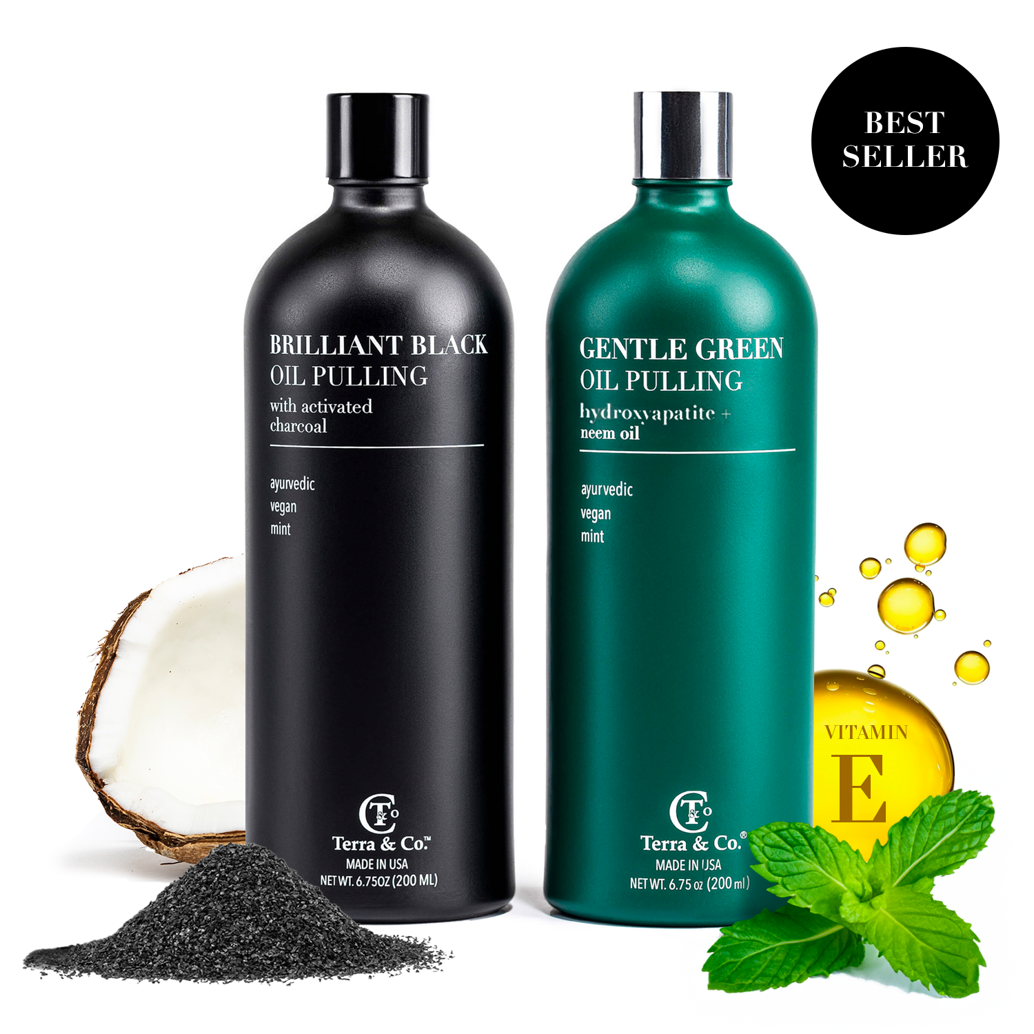 Terra & Co.® Oil Pulling Bundle – Gentle Green + Brilliant Black | Ayurvedic Detox, Enamel Protection & Whitening